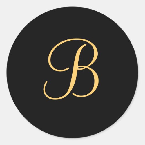 Monogram B  gold colored initial B on black Classic Round Sticker