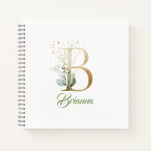 Monogram B green eucalyptus faux gold foil   Notebook