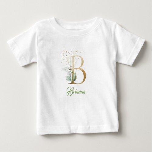 Monogram B greenery eucalyptus faux gold foil  Baby T_Shirt