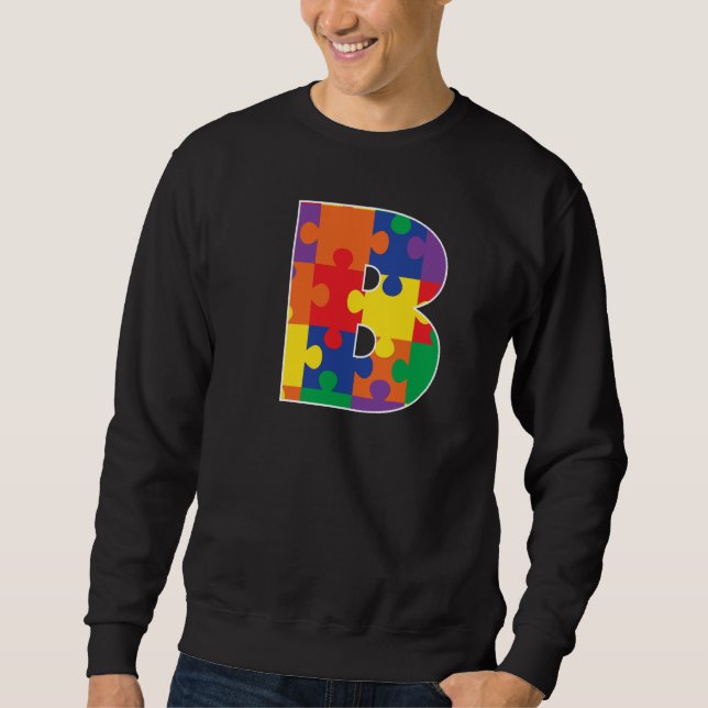 Monogram B in Multi Color Puzzle Pieces Sweatshirt (Front)