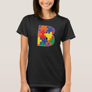 Monogram B in Multi Color Puzzle Pieces T-Shirt