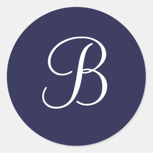 Monogram B in White on Navy Blue Classic Round Sticker