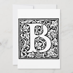 Monogram B Initial Black and White Floral Pattern  Holiday Card