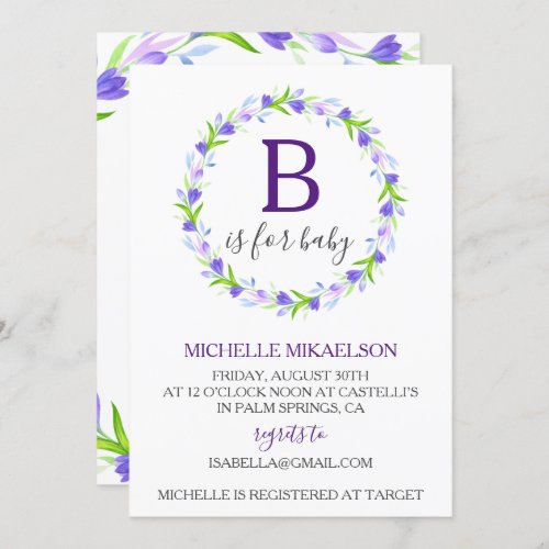 Monogram B is for Baby Shower Invitation