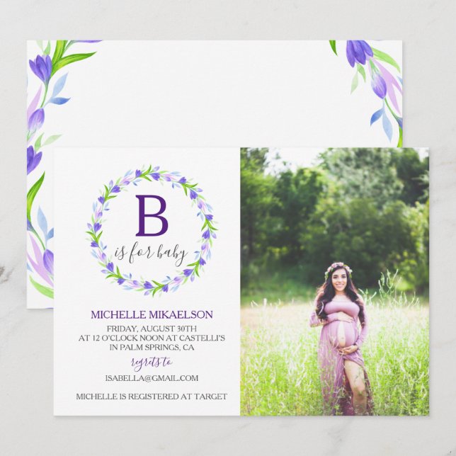 Monogram B is for Baby Shower Photo Invitation (Front/Back)