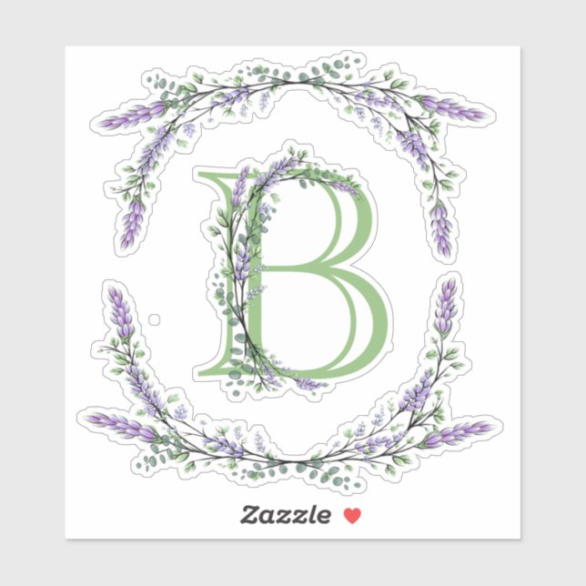 Monogram B Lavender Eucalyptus Sticker (Sheet)