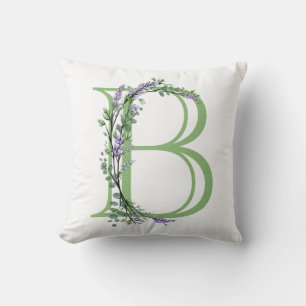 Monogram B Lavender Eucalyptus Throw Pillow
