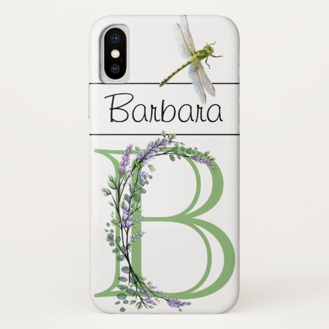 Monogram B Lavender Eucalyptus with Dragonfly Case-Mate iPhone Case (Back)