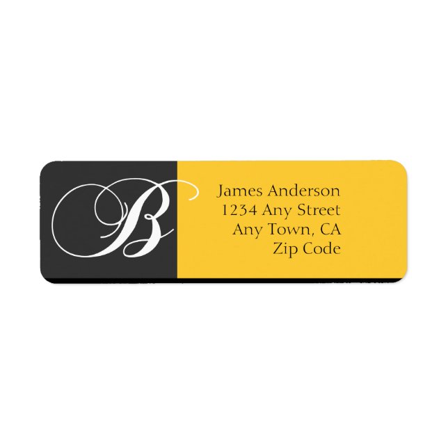 Monogram B Modern Address Labels Yellow Black (Front)