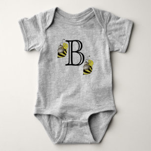 Monogram B Monogrammed Bumblebee Yellow Bumble Bee Baby Bodysuit