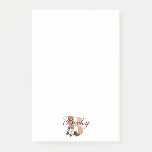 Monogram B, pretty floral design, Post-it Notes (Front)
