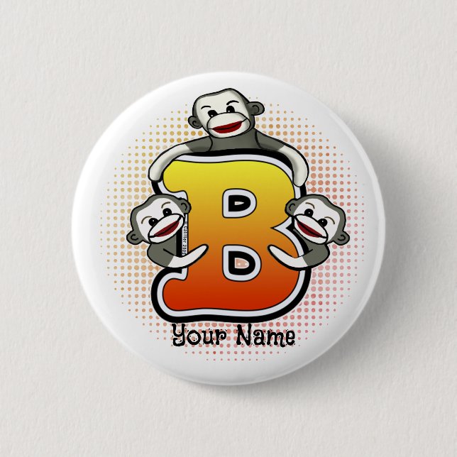 Monogram B Sock Monkey  Button (Front)