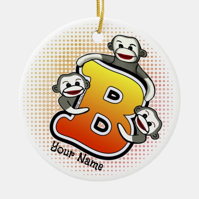 Monogram B Sock Monkey  Ceramic Ornament (Front)