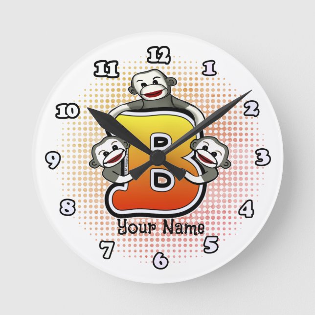 Monogram B Sock Monkey clock (Front)