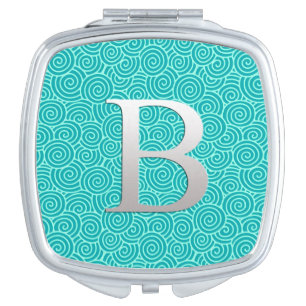Monogram B & swirl pattern - turquoise and aqua Makeup Mirror