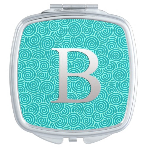 Monogram B  swirl pattern _ turquoise and aqua Makeup Mirror
