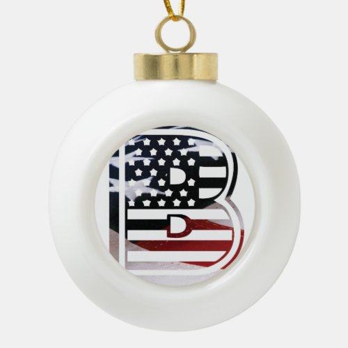 Monogram B USA Flag Ceramic Ball Christmas Ornament
