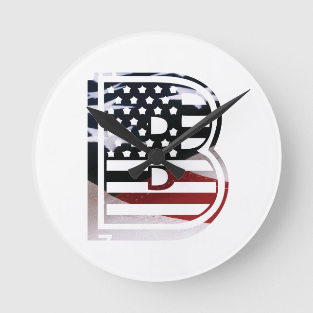 Monogram B USA Flag Round Clock (Front)