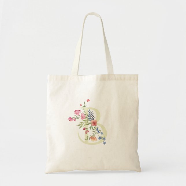 monogram B wedding floral spring Bridal Shower Tote Bag (Front)