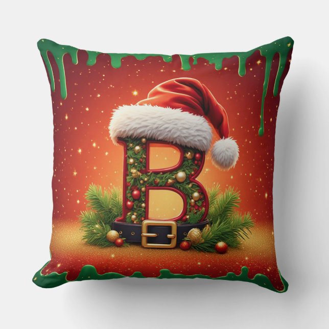 Monogram B With Christmas Holiday Charm 🎅 Throw Pillow (Front)