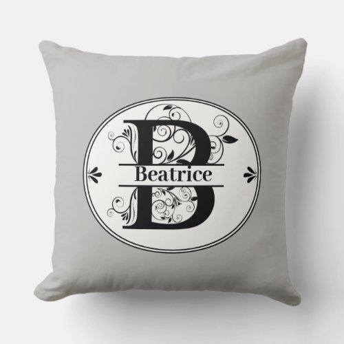 Monogram B with full name and color Throw Pillow