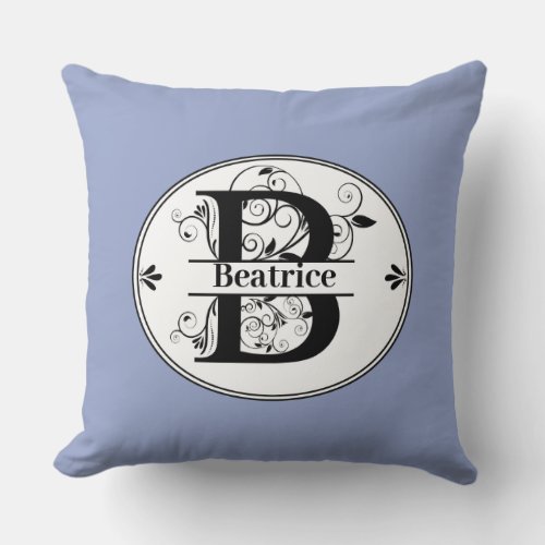 Monogram B with full name and colorchoice Throw Pi Throw Pillow