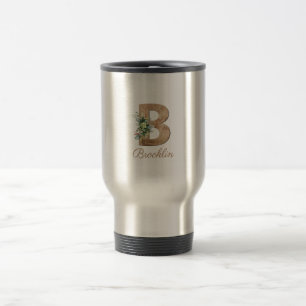 Monogram B wood letter red flower Travel Mug
