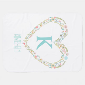 Monogram baby blanket with floral heart frame