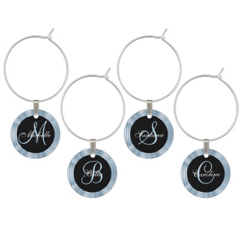 Monogram Baby Blue and Black Wine Charm