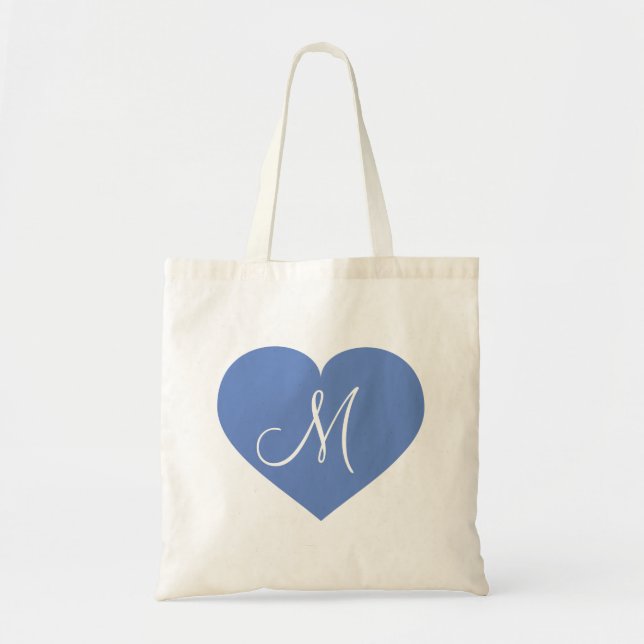 Monogram Baby Blue Heart Tote Bag (Front)