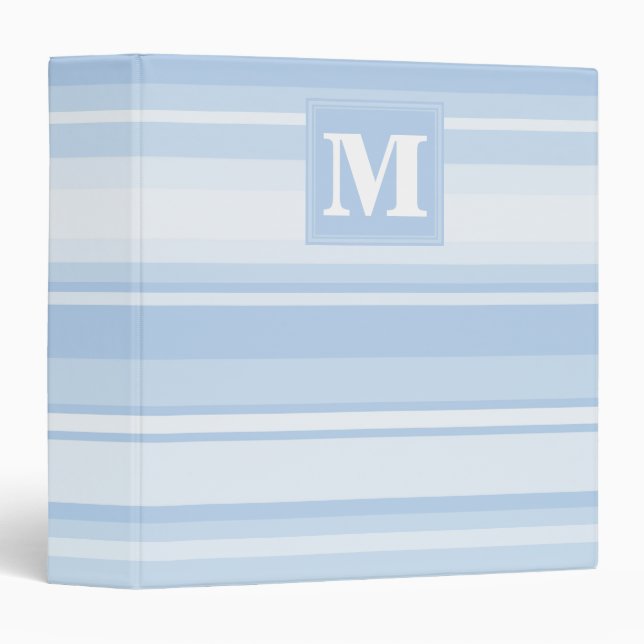 Monogram baby blue stripes 3 ring binder (Front/Spine)