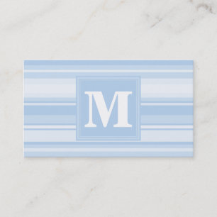 Monogram baby blue stripes business card