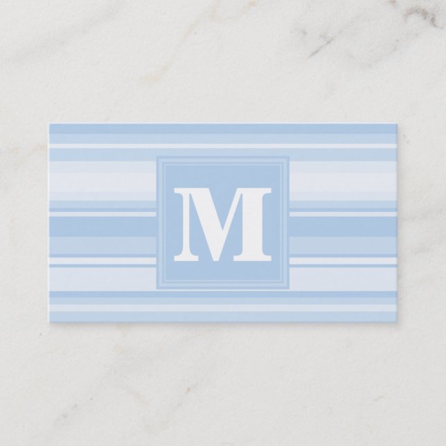 Monogram baby blue stripes business card (Front)