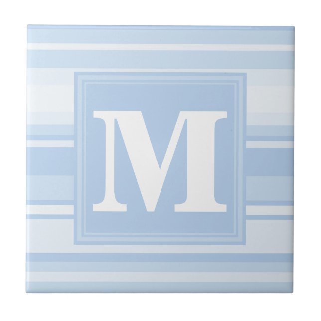 Monogram baby blue stripes ceramic tile (Front)