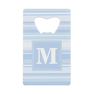 Monogram baby blue stripes credit card bottle opener
