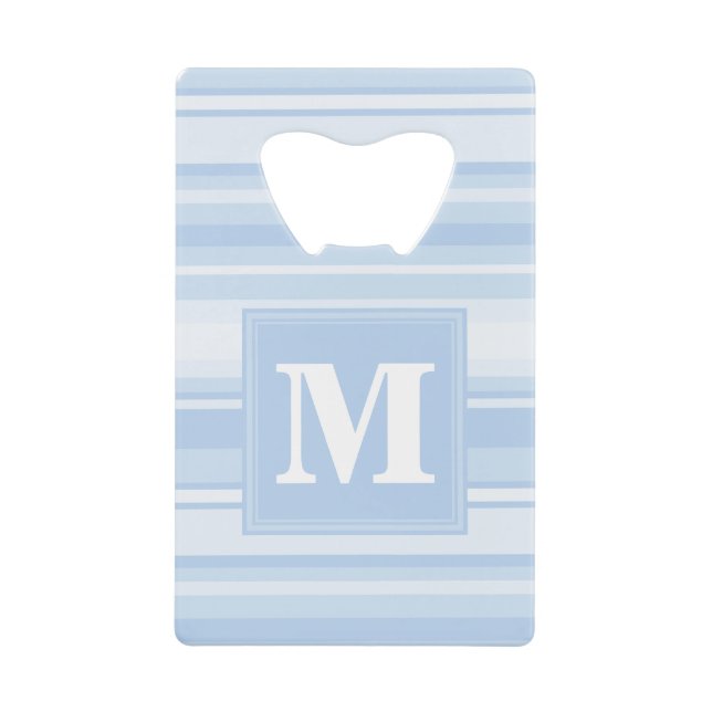 Monogram baby blue stripes credit card bottle opener (Front)