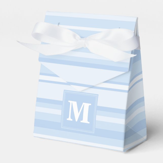 Monogram baby blue stripes favor boxes (Front Side)