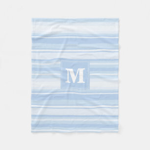 Monogram baby blue stripes fleece blanket