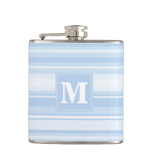 Monogram baby blue stripes hip flask