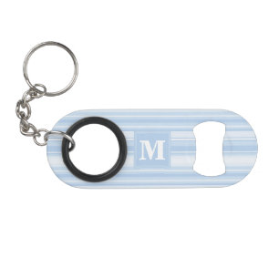 Monogram baby blue stripes keychain bottle opener