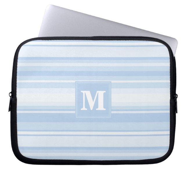 Monogram baby blue stripes laptop sleeve (Front)