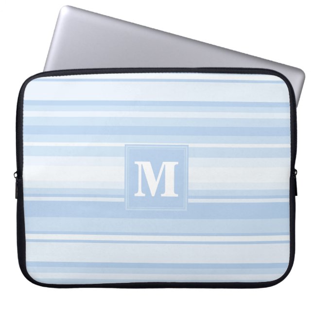 Monogram baby blue stripes laptop sleeve (Front)