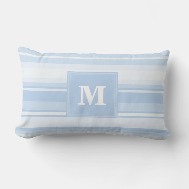 Monogram baby blue stripes lumbar pillow (Front)
