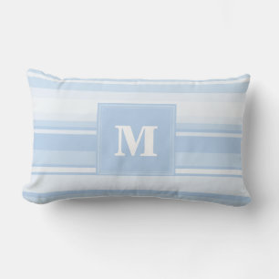 Monogram baby blue stripes lumbar pillow