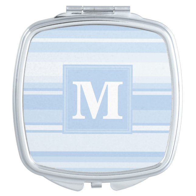 Monogram baby blue stripes makeup mirror (Front)