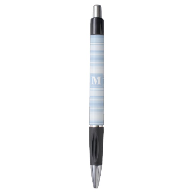 Monogram baby blue stripes pen (Front Vertical)