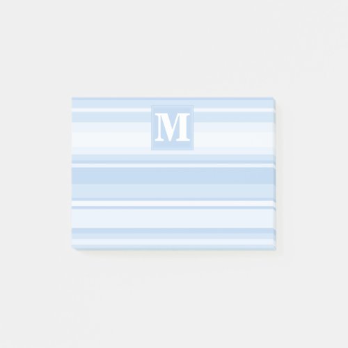 Monogram baby blue stripes post_it notes