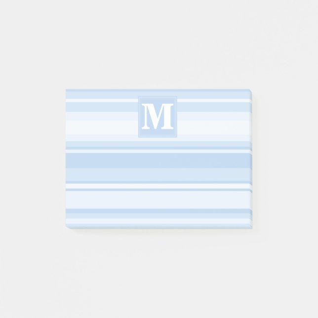 Monogram baby blue stripes post-it notes (Front)