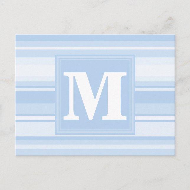 Monogram baby blue stripes postcard (Front)