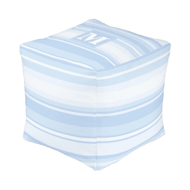 Monogram baby blue stripes pouf (Angled Front)